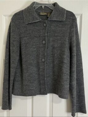 Jane Ashley Charcoal Button-Front Wool Blend Cardigan Sweater/Jacket